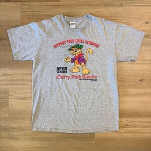 Vintage Y2K Cherry Patch Ranch ll Support Your Local Cathouse Gray Shirt Size L